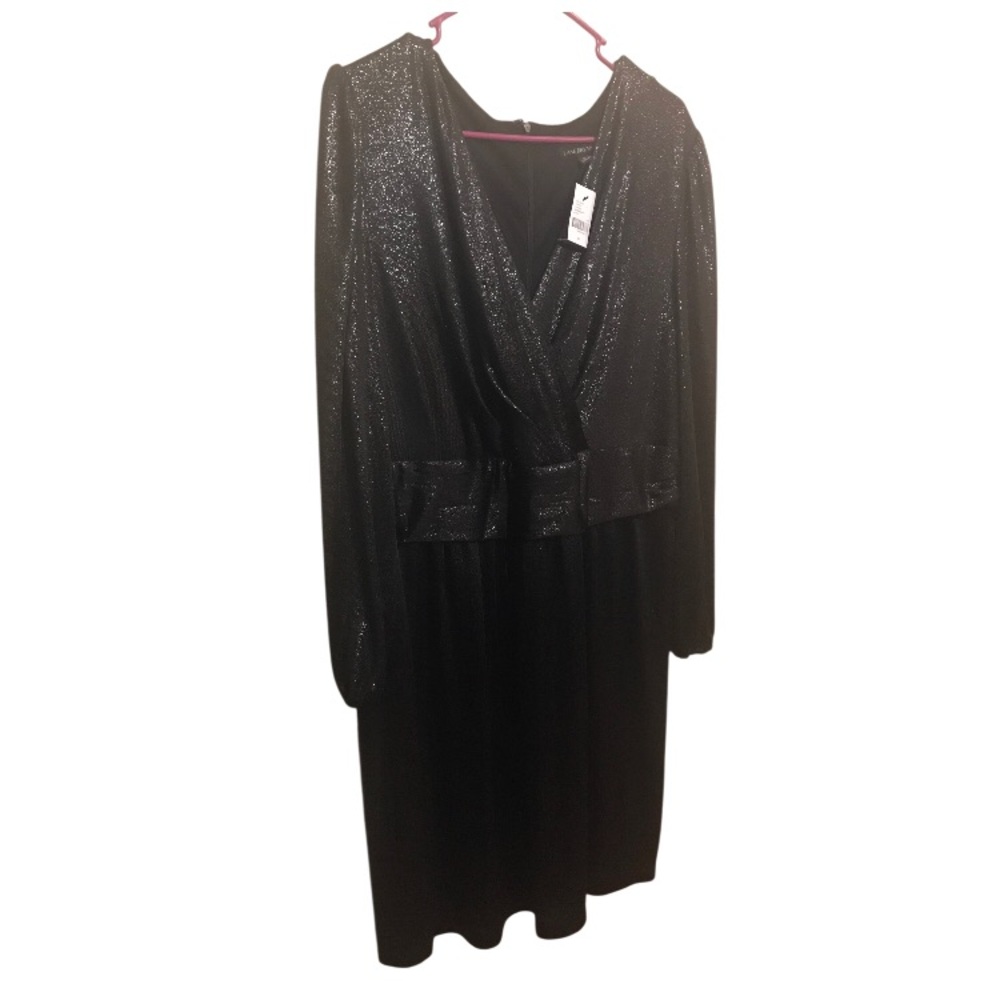 Lane Bryant Black Metallic Wrap-Style Long Sleeve Dress Size 18 NWT